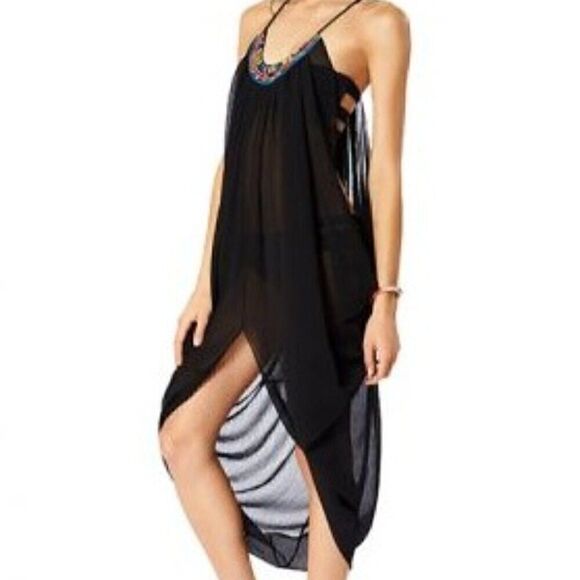 Mara Hoffman Beach Boho Pool Vacation Sheer Beaded Long Black Swim Coverup S M L - Picture 8 of 8